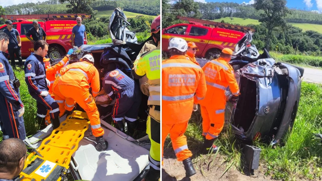 Imagem de Capotamento na BR-267 mobiliza resgate e deixa motorista ferida em Poços de Caldas