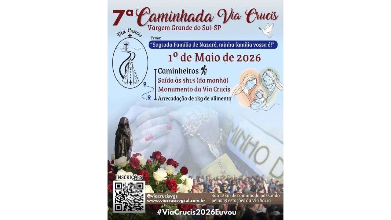 Caminhada Via Crucis chega à 7ª edição em Vargem Grande do Sul com programação especial no Dia do Trabalhador